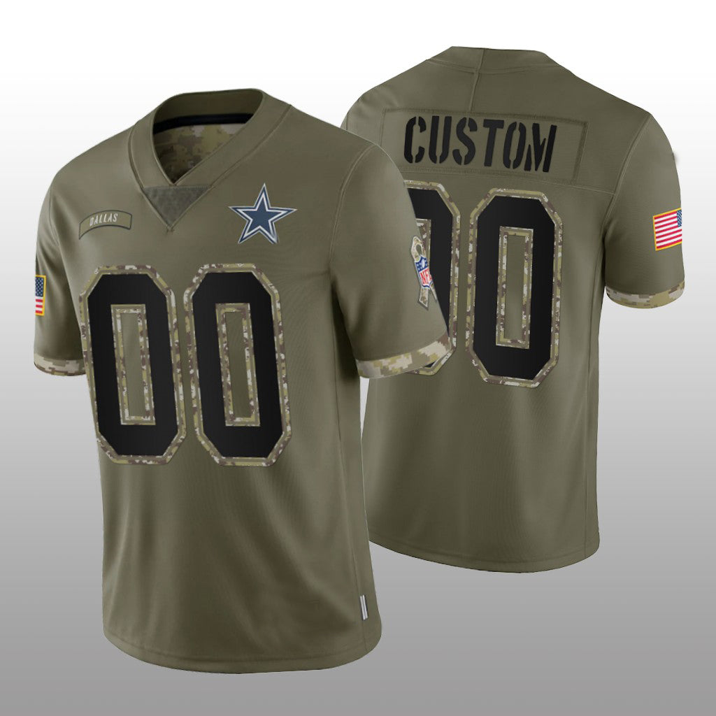 Custom Football Dallas Cowboys Stitched Olive 2022 Salute To Service  Limited Jersey