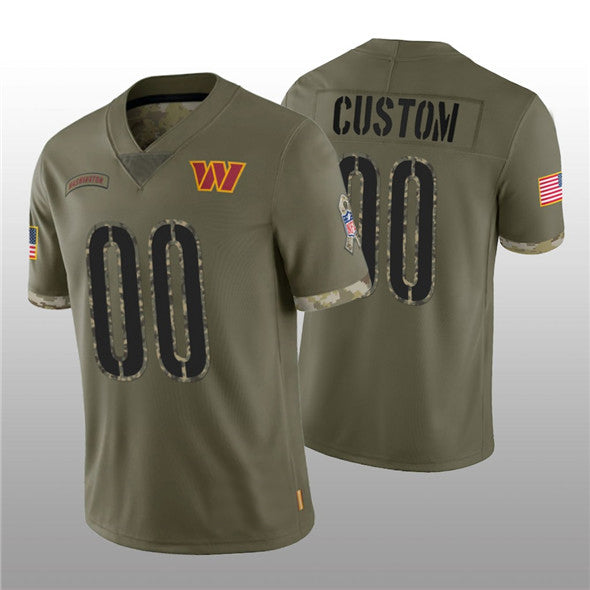 Custom Football Washington Commanders Stitched Olive 2022 Salute To Service  Limited Jerseys