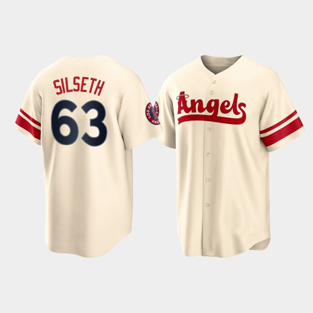 Top-selling Item] Chase Silseth 63 Los Angeles Angels Chase Silseth 2022-23  City Connect Cream 3D Unisex Jersey