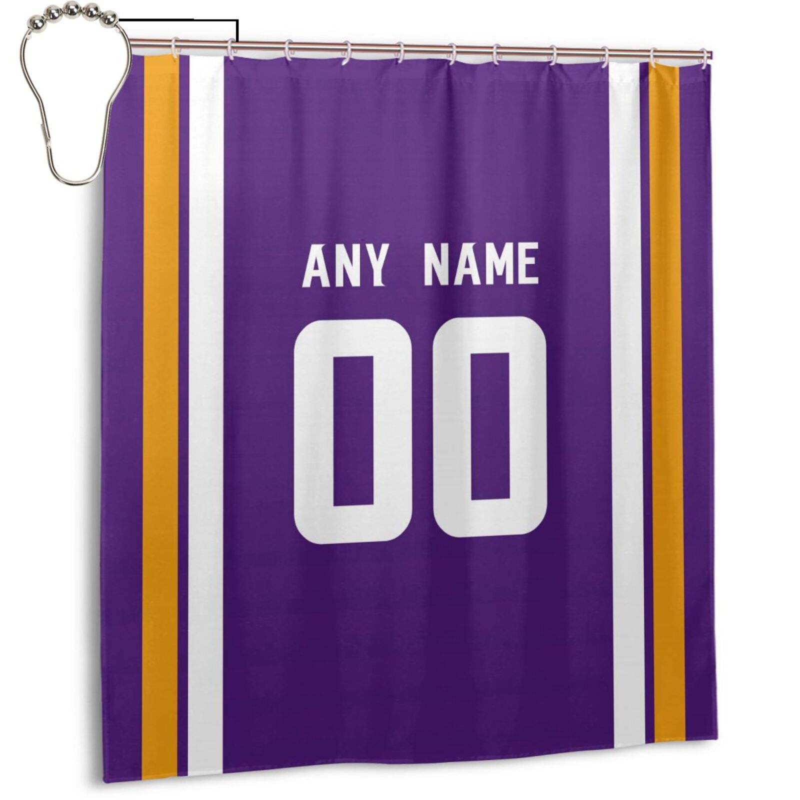 Custom Football Minnesota Vikings style personalized shower curtain custom  design name and number set of 12 shower curtain hooks Rings