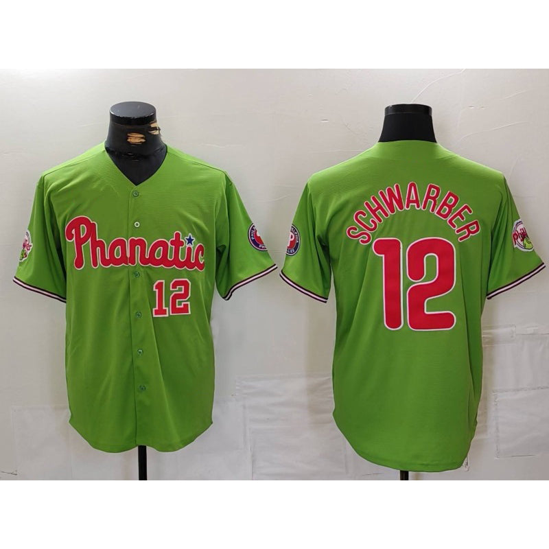 Philadelphia Phillies #12 Kyle Schwarber Number Green KLUNKIM With Patch Stitched Cool Base Jersey