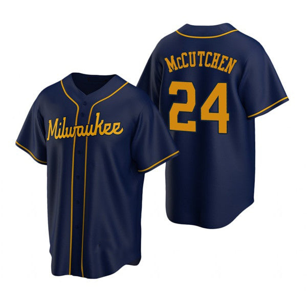 Milwaukee Brewers #24 Andrew McCutchen Navy KLUNKIM Cool Base Stitched Jersey