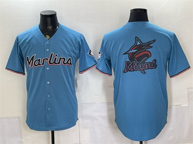 Miami Marlins Blue KLUNKIM Team Big Logo Cool Base Stitched Jersey