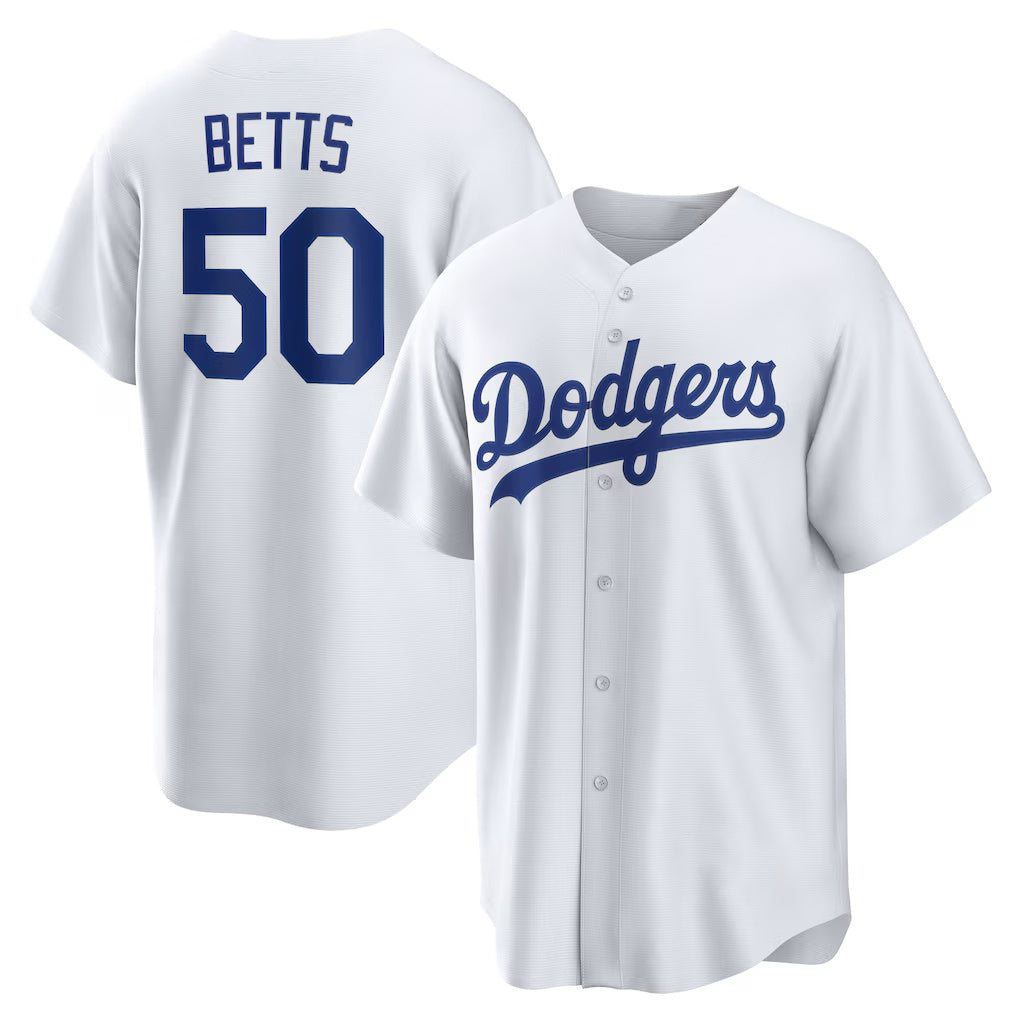 Los Angeles Dodgers #50 Mookie Betts White KLUNKIM Home Replica Player Name Jersey
