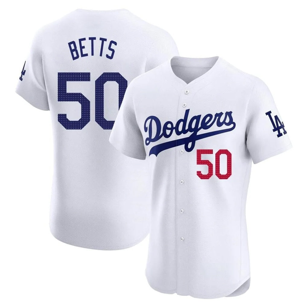 Los Angeles Dodgers #50 Mookie Betts Player White KLUNKIM Limited Elite Home Stitched Jerseys