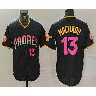San Diego Padres #13 Manny Machado Number Black KLUNKIM 20th Anniversary Cool Base Stitched Jersey