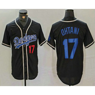 Los Angeles Dodgers #17 Shohei Ohtani Number Black KLUNKIM Cool Base With Patch Stitched Jersey 2