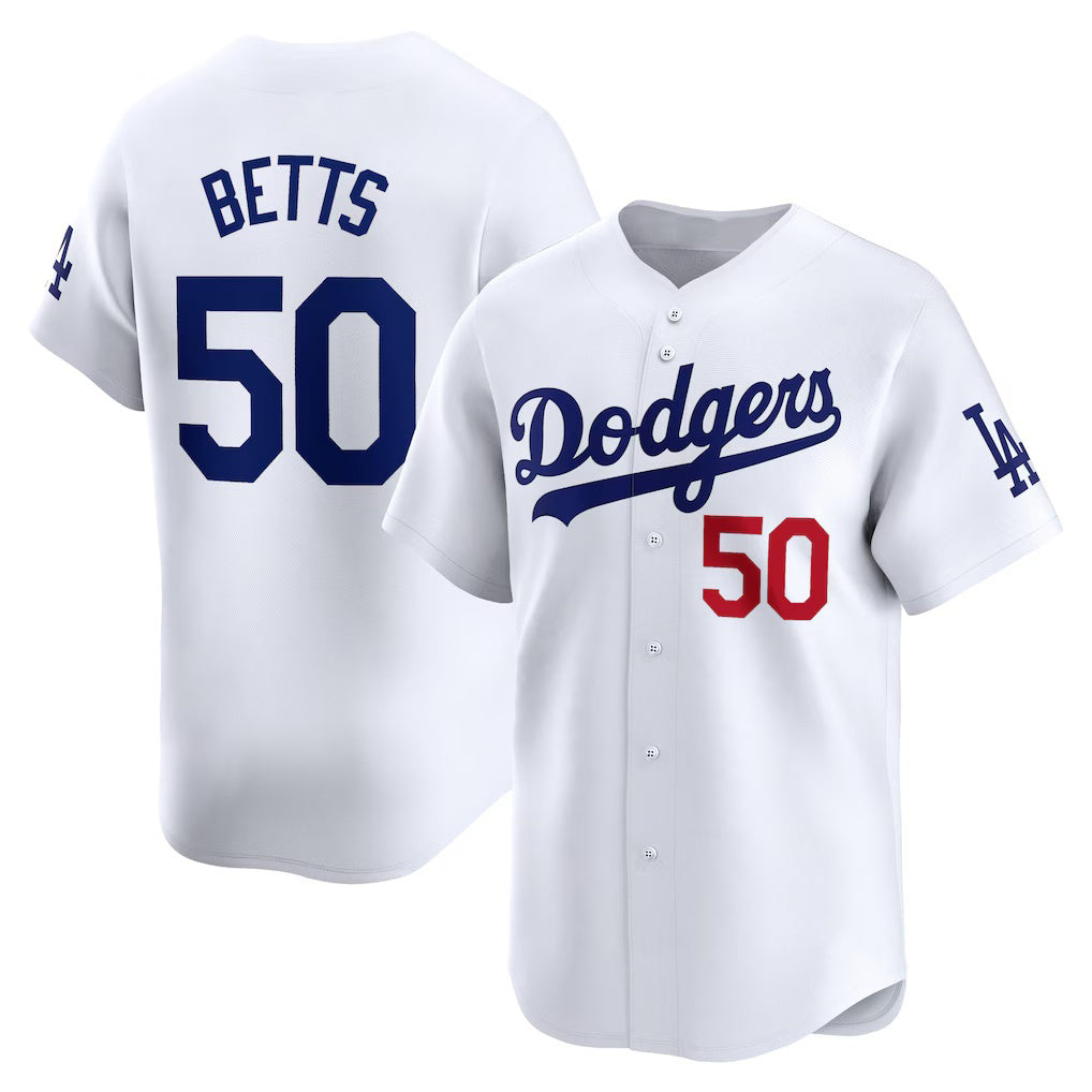 Los Angeles Dodgers #50 Mookie Betts White KLUNKIM Home Limited Player Jersey