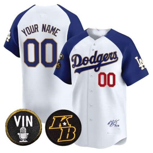Custom Los Angeles Dodgers Vin Patch & Kobe Bryant Signature Vapor Premier Limited Jersey ¨C White 2 KLUNKIM