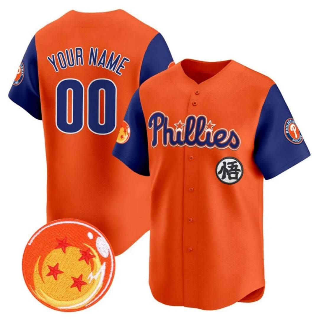 Custom Philadelphia Phillies x Dragon Ball Royal Orange KLUNKIM Vapor Premier Limited Jersey - All Stitched
