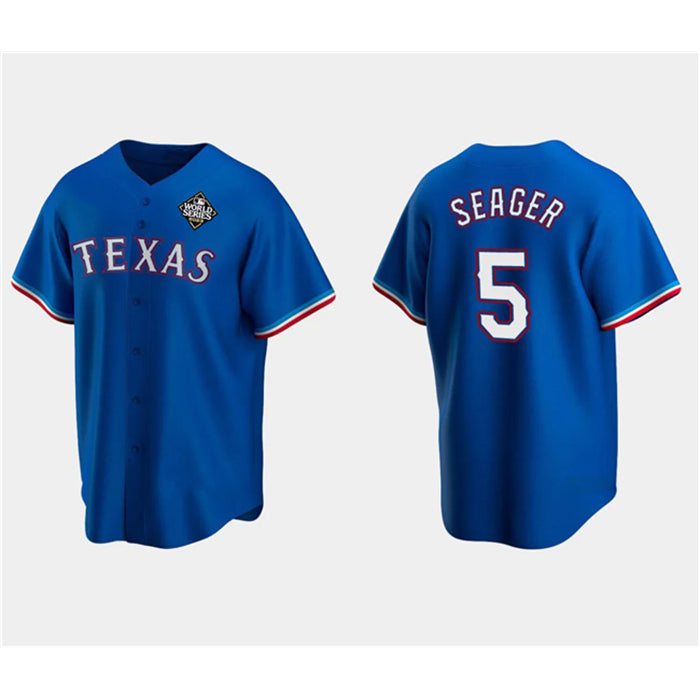 Texas Rangers #5 Corey Seager Royal KLUNKIM 2023 World Series Stitched Jersey