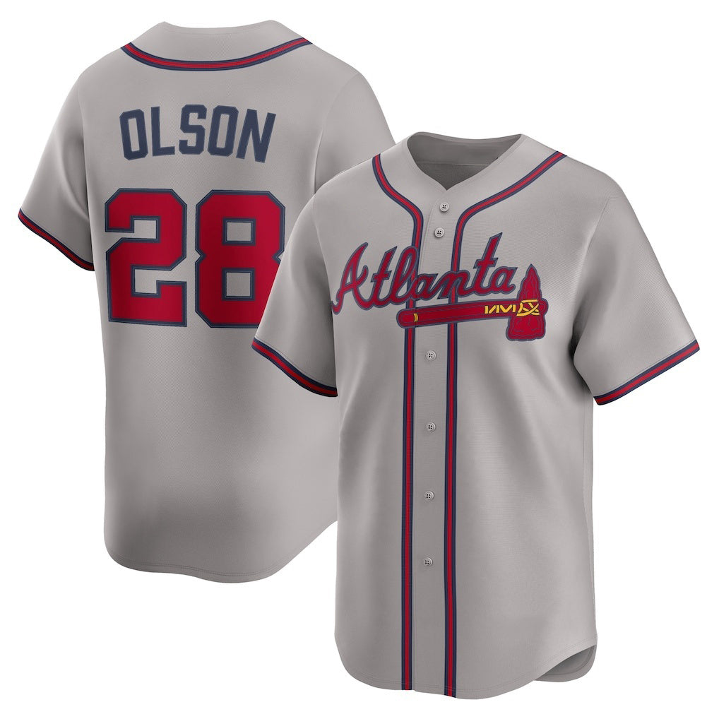 Atlanta Braves #28 Matt Olson Gray KLUNKIM Road Limited Player Jersey