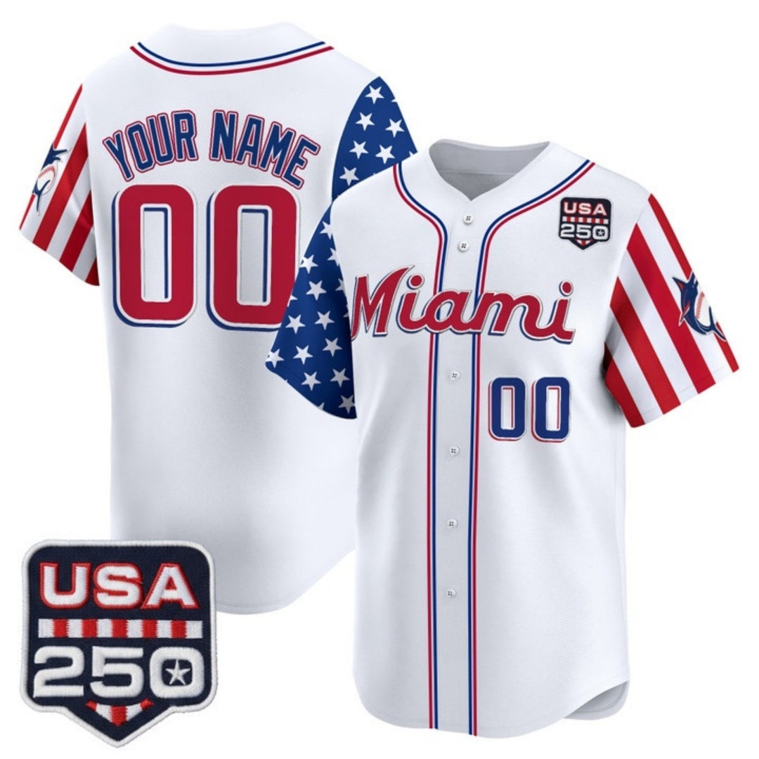 Custom Miami Marlins White KLUNKIM America 250 Edition Vapor Premier Limited Stitched Jerseys