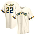 Milwaukee Brewers #22 Christian Yelich White KLUNKIM Home Replica Jersey