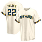 Milwaukee Brewers #22 Christian Yelich White KLUNKIM Home Replica Jersey