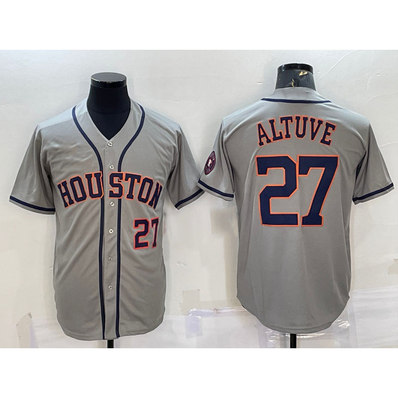Houston Astros #27 Jose Altuve Number Grey KLUNKIM With Patch Stitched Cool Base Jersey