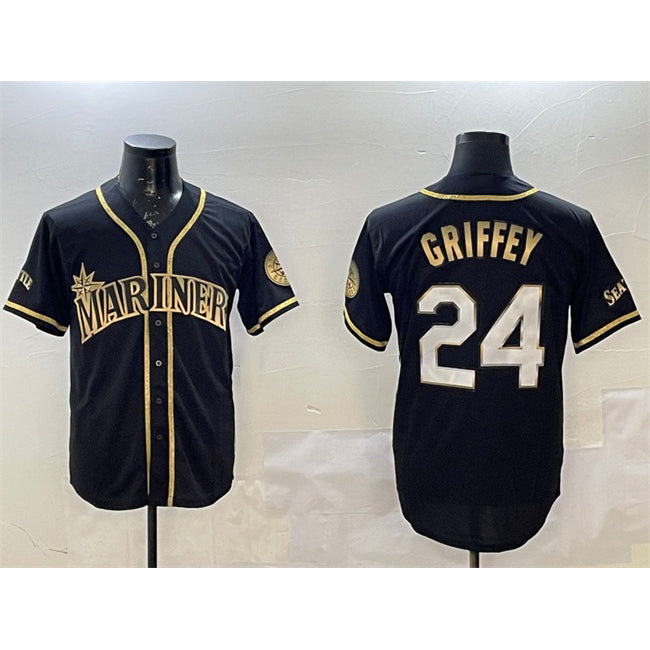 Seattle Mariners #24 Ken Griffey Jr. Black Gold KLUNKIM Cool Base Stitched Jersey