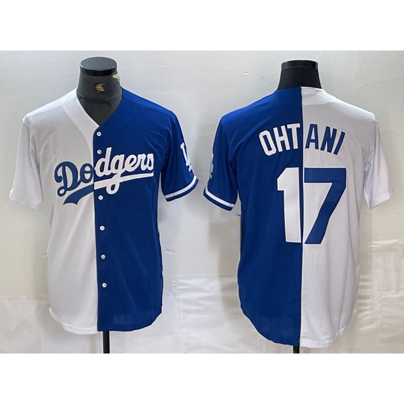 Los Angeles Dodgers #17 Shohei Ohtani White Blue KLUNKIM Two Tone Stitched Jerseys