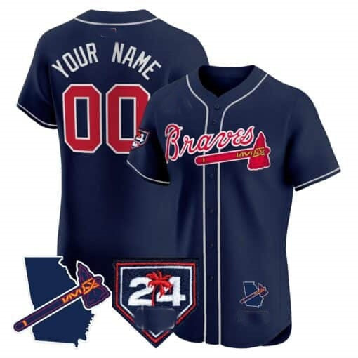 Custom Atlanta Braves 2024 Spring Training & Georgia Patch Vapor Premier Elite Jersey ¨CNavy KLUNKIM