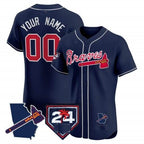 Custom Atlanta Braves 2024 Spring Training & Georgia Patch Vapor Premier Elite Jersey ¨CNavy KLUNKIM