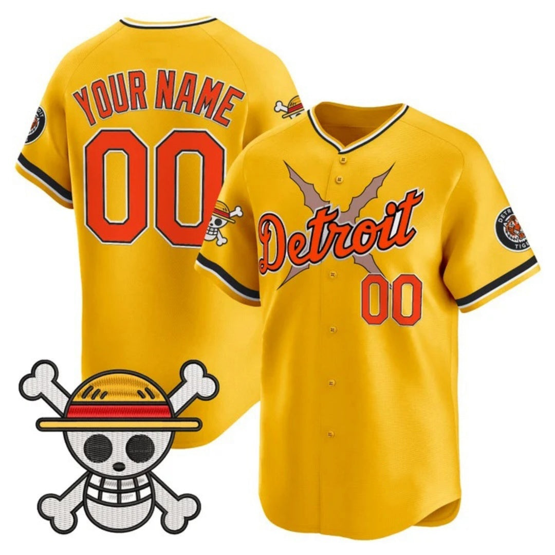 Custom Detroit Tigers x One Piece Gold KLUNKIM Vapor Premier Limited Jersey - Stitched