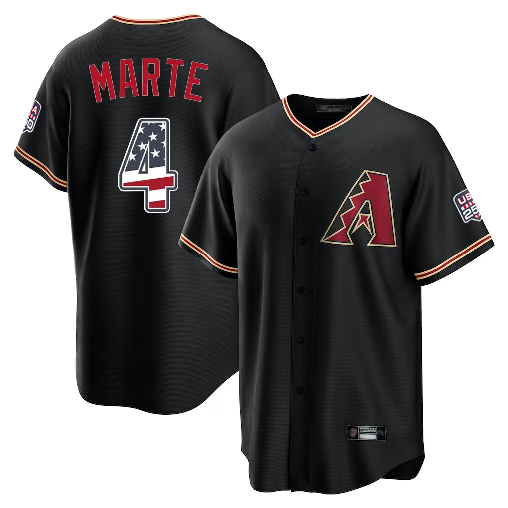 Arizona Diamondbacks #4 Ketel Marte Player Black KLUNKIM USA 250 Fourth of July Game Home Stitched Jerseys