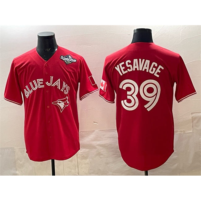 Toronto Blue Jays #39 Trey Yesavage Red KLUNKIM 2025 World Series Cool Base Stitched Jersey