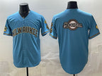 Milwaukee Brewers Team Big Logo Blue KLUNKIM With Home & Bob Uecker Patch Stitched Jersey