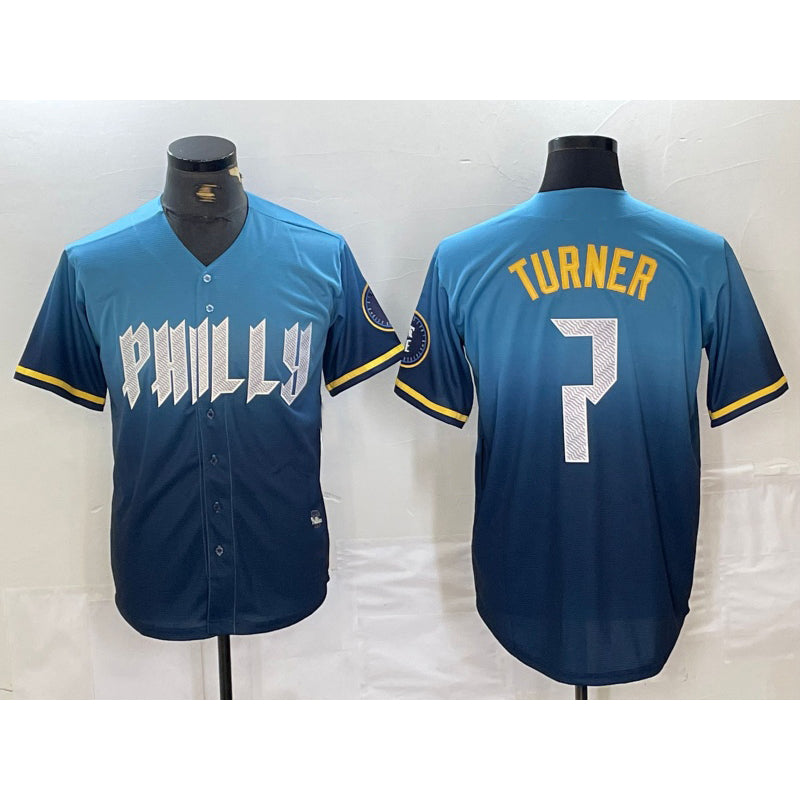 Philadelphia Phillies #7 Trea Turner Blue KLUNKIM 2024 City Connect Limited Stitched Jersey