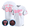 Custom Los Angeles Dodgers Active Player White Pink KLUNKIM With Vin & Kobe Patch Limited Stitched Jersey