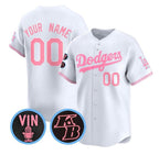 Custom Los Angeles Dodgers Active Player White Pink KLUNKIM With Vin & Kobe Patch Limited Stitched Jersey