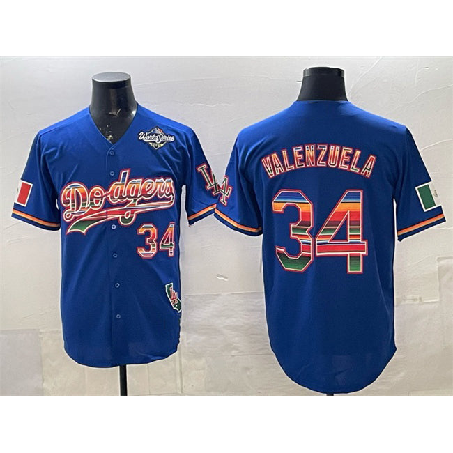 Los Angeles Dodgers #34 Fernando Valenzuela Royal KLUNKIM Mexico California Patch 2025 World Series Patch Stitched Jersey