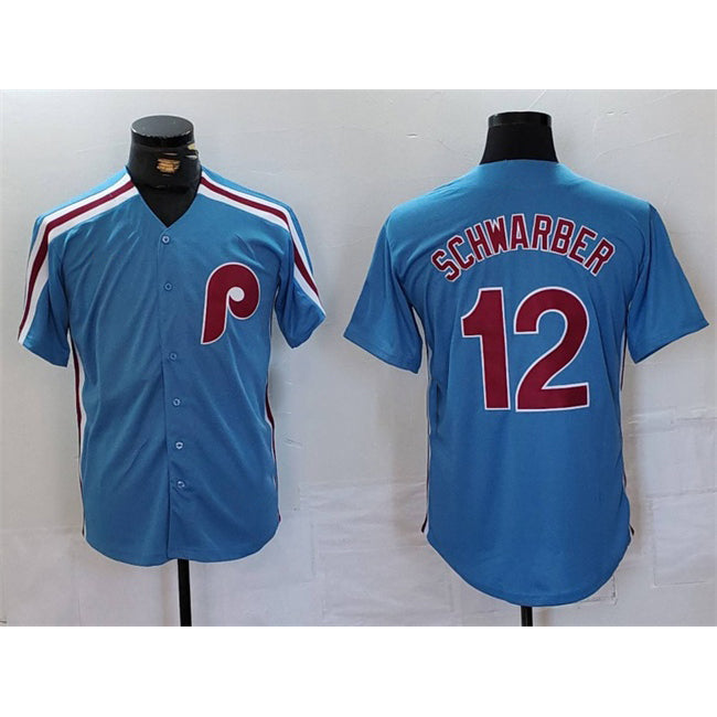 Philadelphia Phillies #12 Kyle Schwarber Blue KLUNKIM Cool Base Stitched Jersey