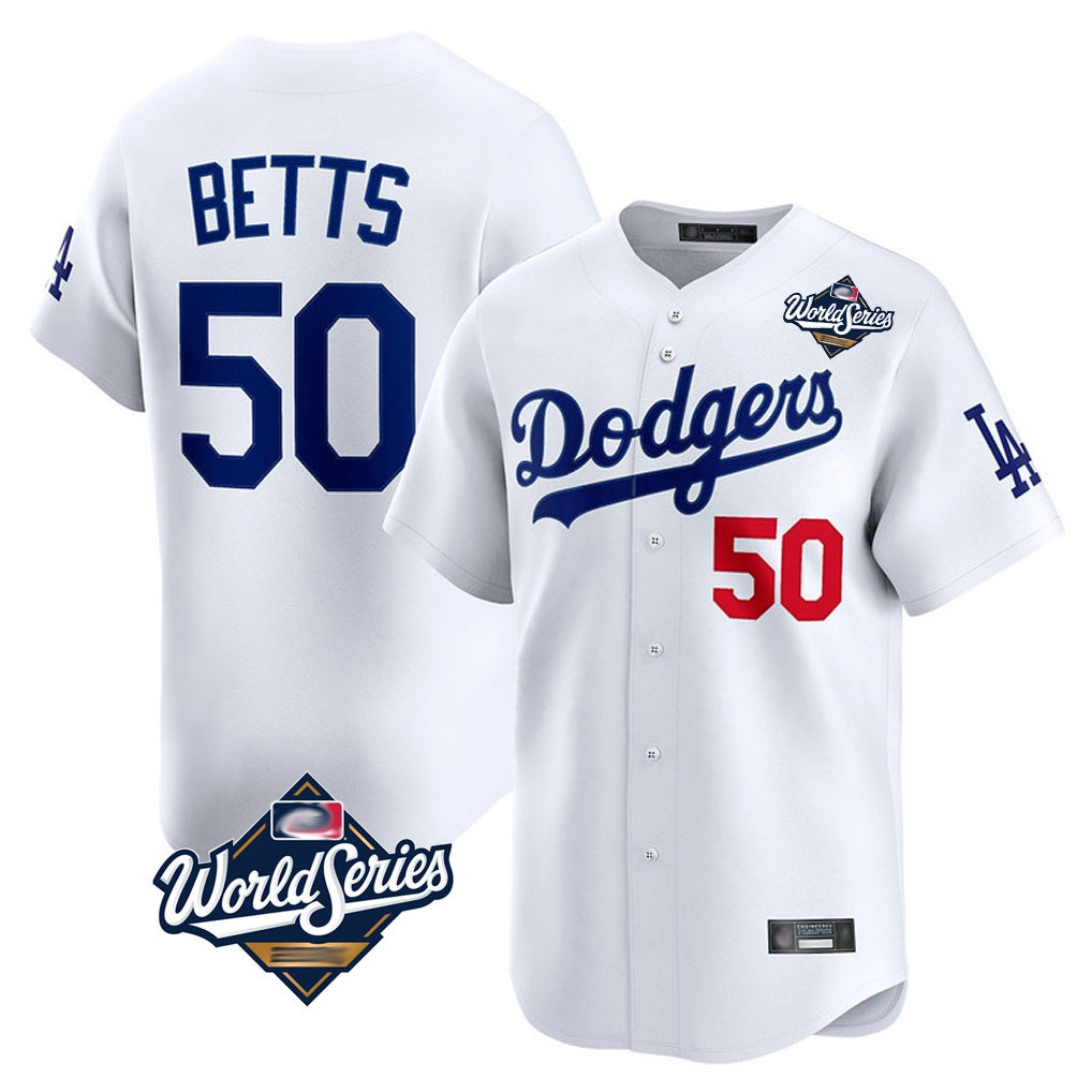 Los Angeles Dodgers #50 Mookie Betts Player White KLUNKIM World Series Limited Home Stitched Jerseys