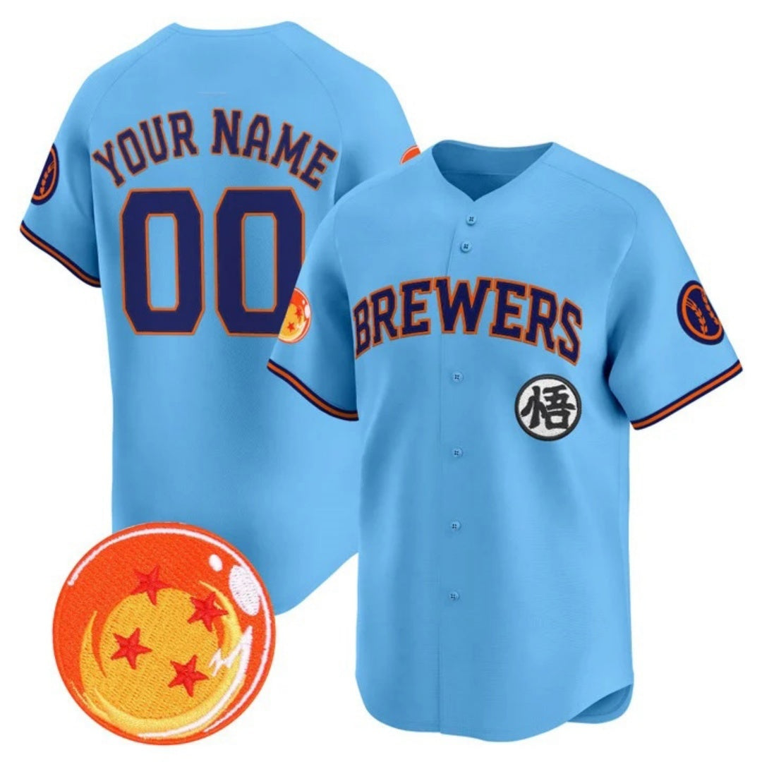 Custom Milwaukee Brewers x Dragon Ball Blue KLUNKIM Vapor Premier Limited Jersey - All Stitched