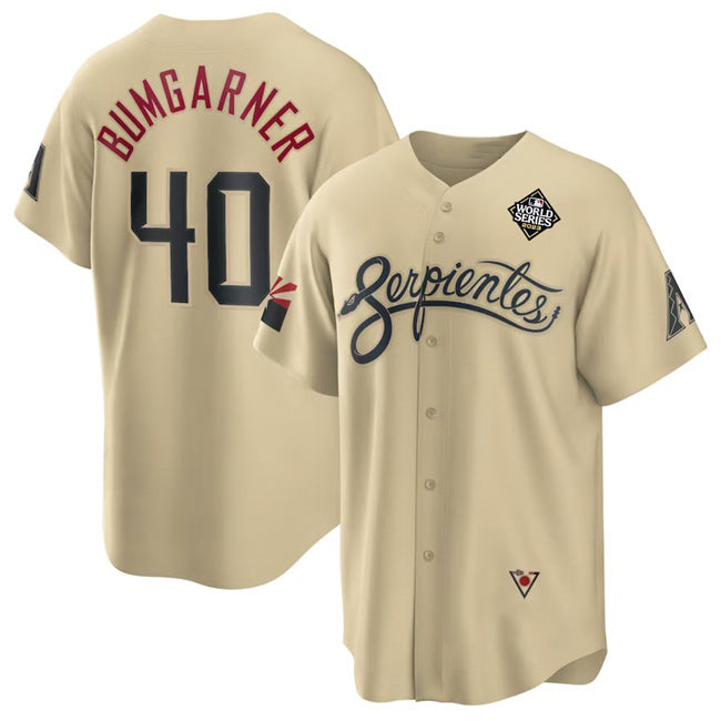 Arizona Diamondbacks #40 Madison Bumgarner Gold KLUNKIM 2023 World Series City Connect Cool Base Stitched Jersey