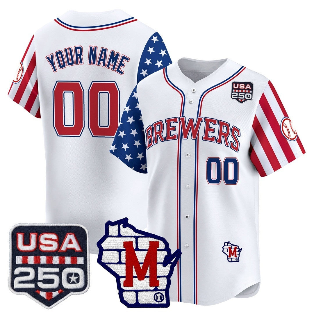 Custom Milwaukee Brewers America 250 Edition Vapor Premier Limited White KLUNKIM Stitched Jerseys