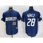 Detroit Tigers #28 Javier Baez Number 2024 Navy KLUNKIM City Connect Cool Base Limited Stitched Jersey 2
