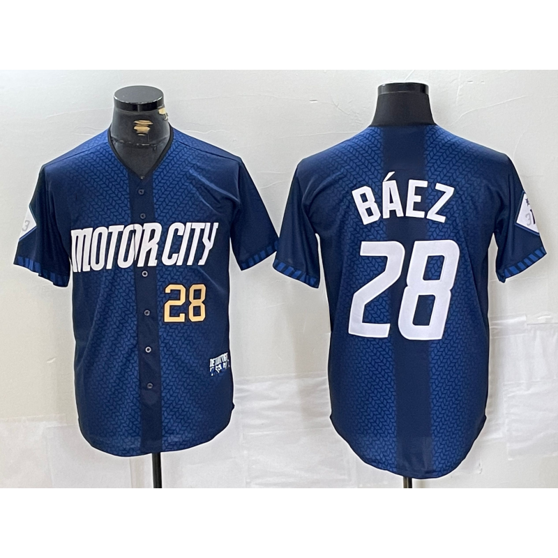 Detroit Tigers #28 Javier Baez Number 2024 Navy KLUNKIM City Connect Cool Base Limited Stitched Jersey 2