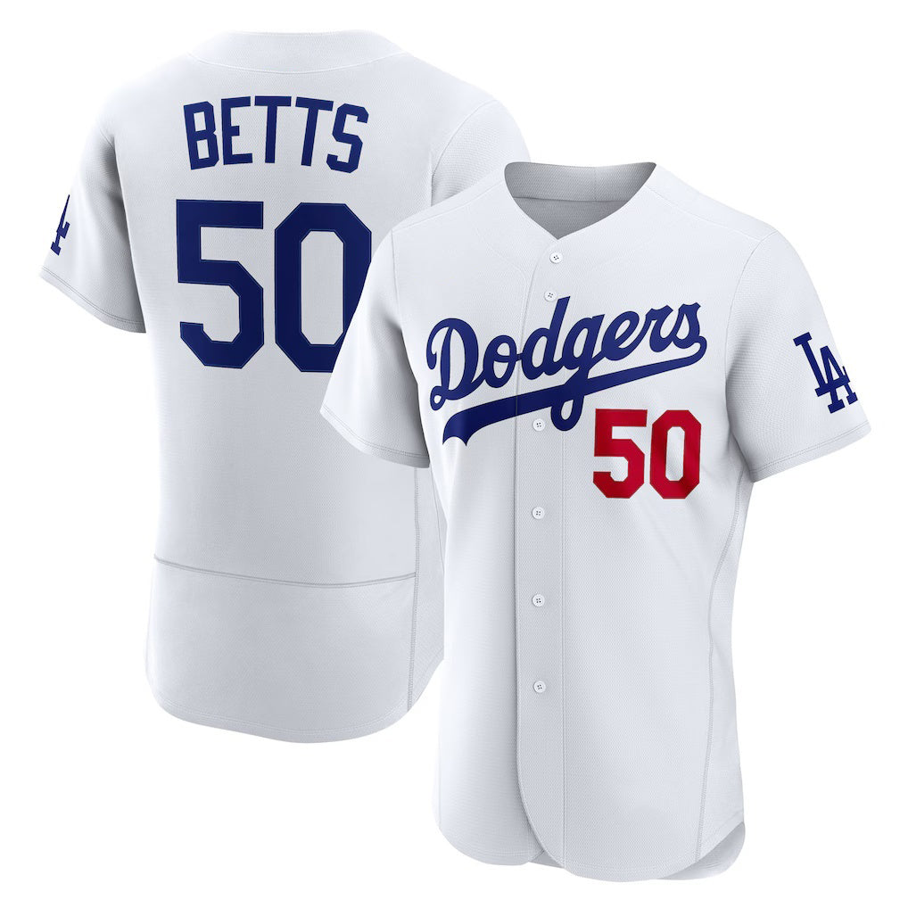 Los Angeles Dodgers #50 Mookie Betts White KLUNKIM Home Authentic Jersey