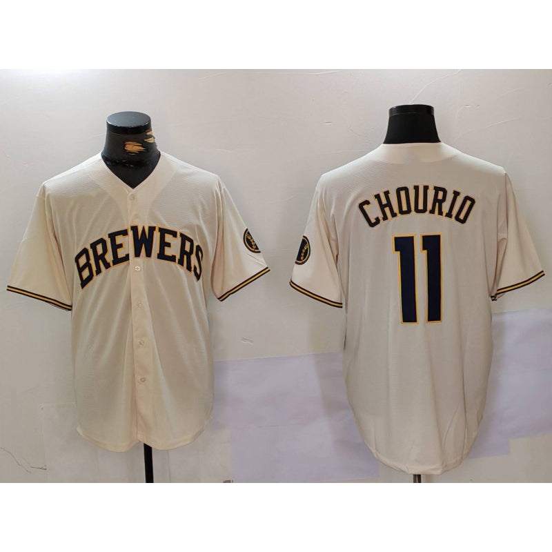 Milwaukee Brewers #11 Jackson Chourio Cream KLUNKIM Stitched Cool Base Jersey 2