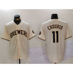 Milwaukee Brewers #11 Jackson Chourio Cream KLUNKIM Stitched Cool Base Jersey 2