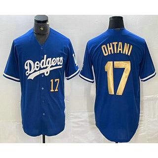 Los Angeles Dodgers #17 Shohei Ohtani Number Blue Gold KLUNKIM Stitched Cool Base Jersey 2