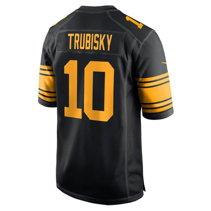 P.Steelers #10 Mitch Trubisky Replica Color Rush Black Stitched American Football Jerseys