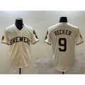Milwaukee Brewers #9 Bob Uecker Cream KLUNKIM With Home Patch Stitched Jersey
