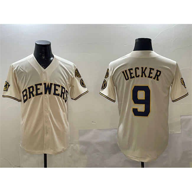 Milwaukee Brewers #9 Bob Uecker Cream KLUNKIM With Home Patch Stitched Jersey
