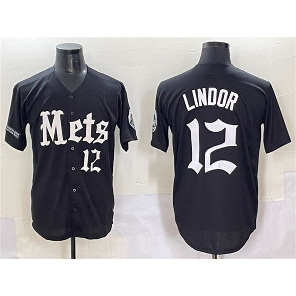 New York Mets #12 Francisco Lindor Black KLUNKIM 'Gotham Gothic Edition' Vapor Premier Limited Stitched Jersey