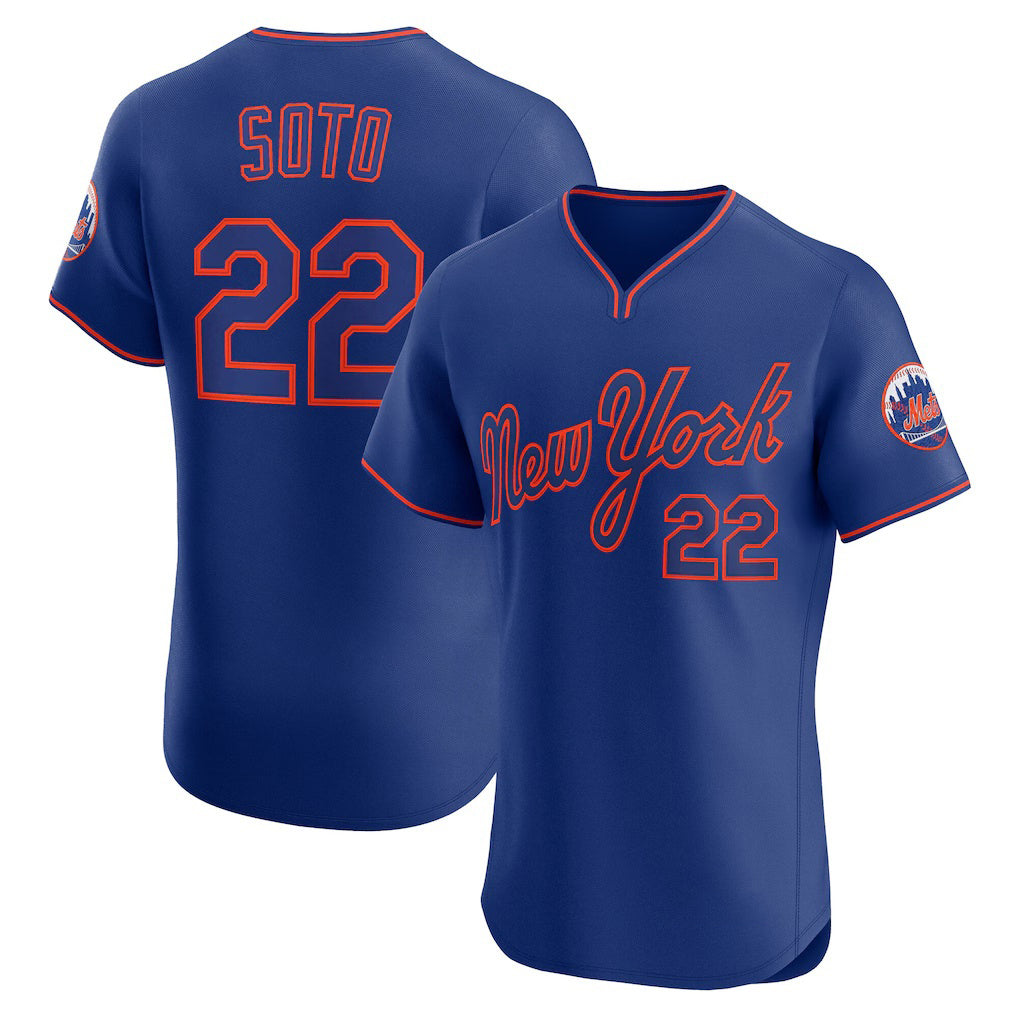 New York Mets #22 Juan Soto Royal KLUNKIM Alternate 2 Elite Jersey