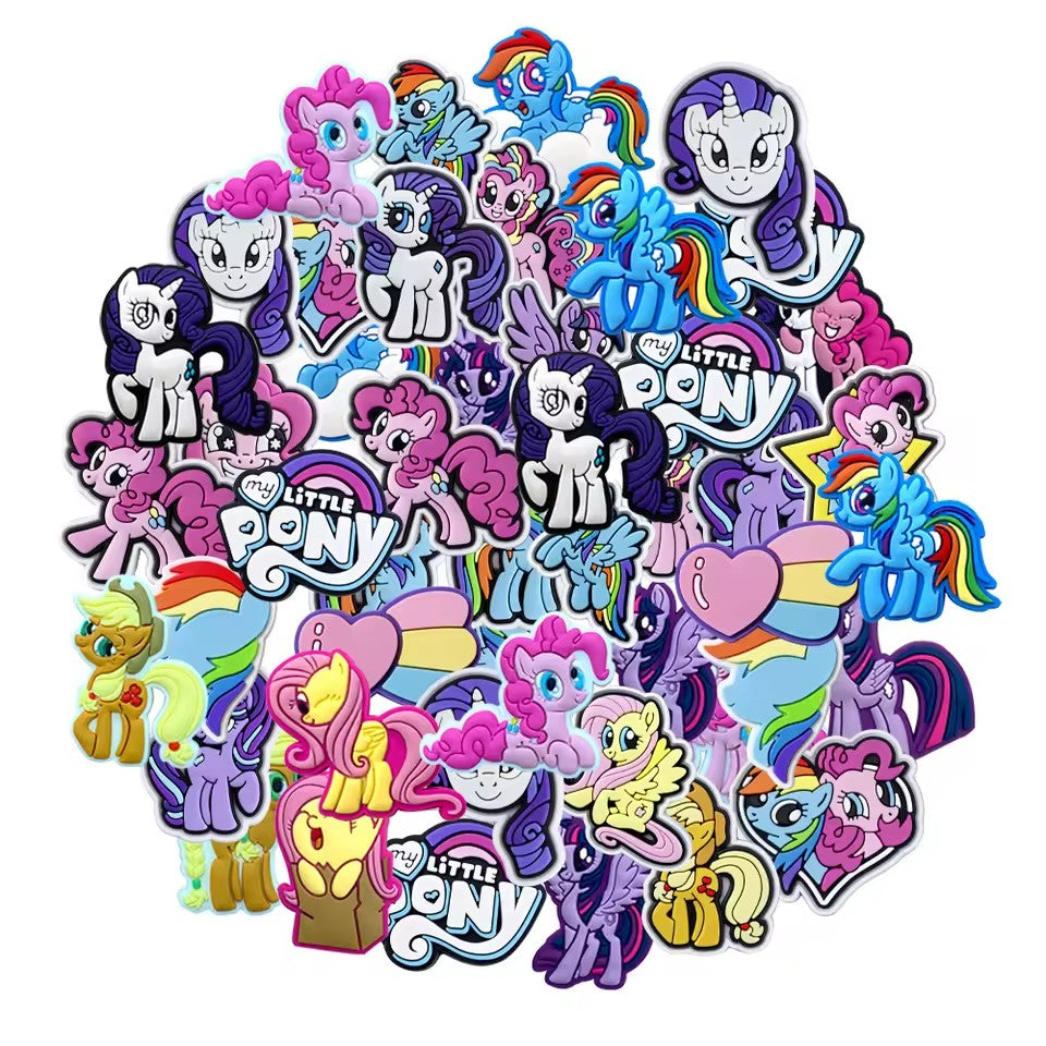 12-100pcs Cute Pony Mixed Cartoon PVC Shoe Charms DIY Sandals Shoe Buckles Series Shoe Decorations Accessories Friends Gifts