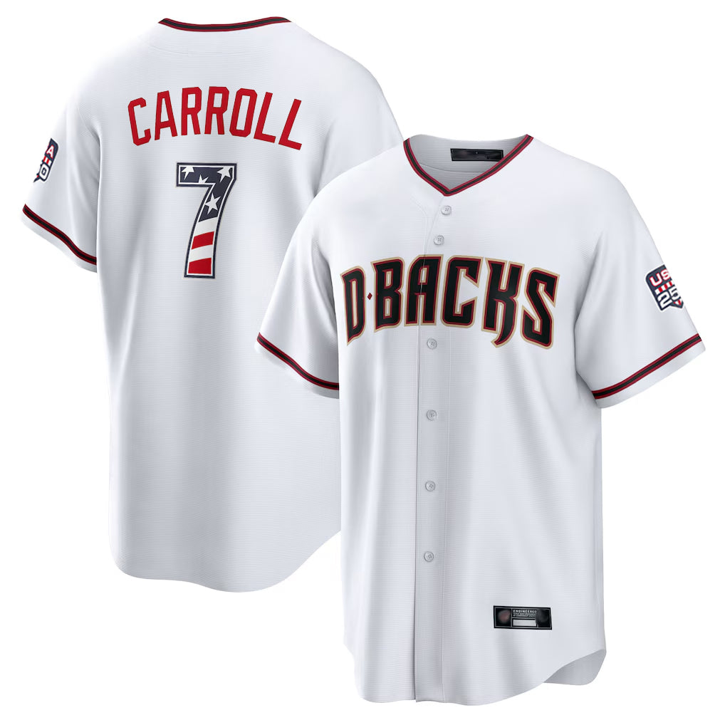Arizona Diamondbacks #7 Corbin Carroll Player White KLUNKIM USA 250 Fourth of July Home Game Stitched Jerseys